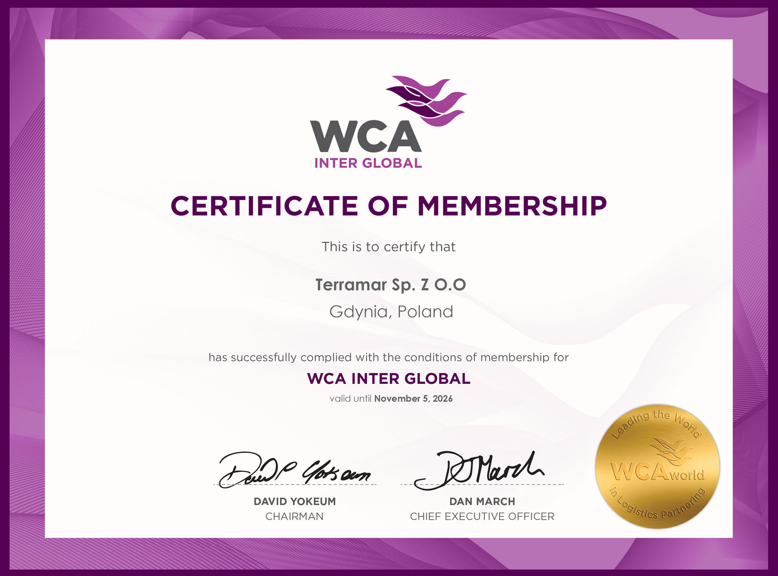 Certyfikat WCA